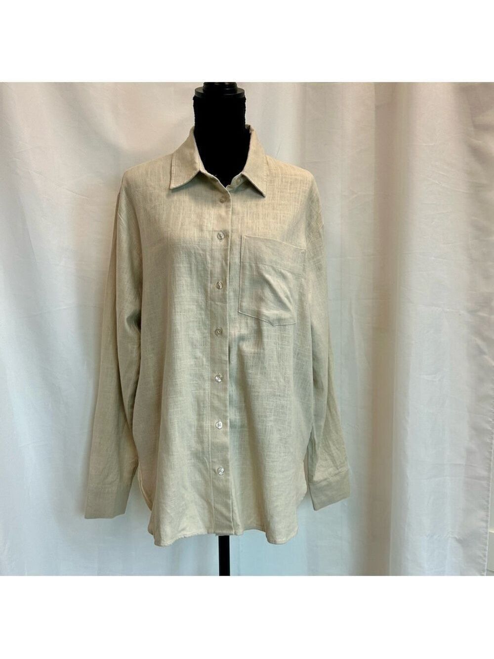 RW&CO women's oversized beige tan brown linen button down shirt Sz S NWT - Picture 11 of 11